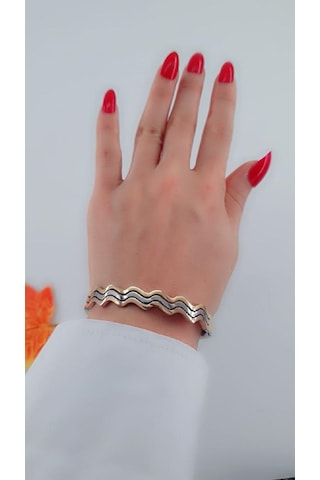 Bhs Life Kadın Dalga Model Çelik Kelepçe Bileklik Mix Renk Altın