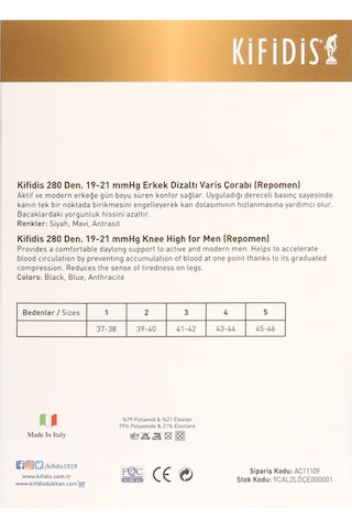 Kifidis 280 Den. 19-21 Mmhg Erkek Diz Altı Varis Çorabı Repomen Siyah / Black Siyah Standart 2 Standart STANDART