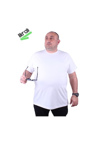 Moc Grande Mocgrande Erkek Büyük Beden Likralı Basic Sıfır Yaka Tişört 11160 Beyaz