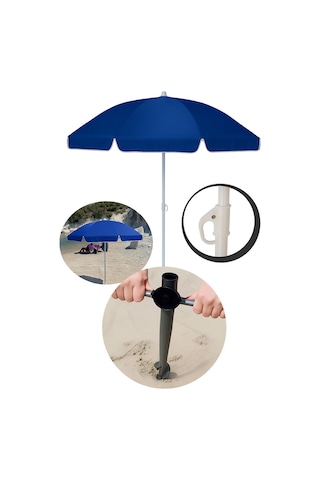 Premium Plaj Şemsiyesi Kaygan Kumaş Katlanır Deniz Bahçe Balkon Plaj Şemsiyesi Güneşlik Şemsiye 2 Metre Mavi