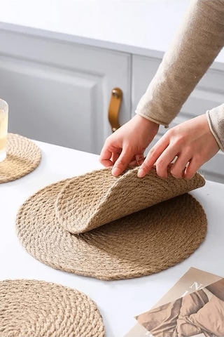 Nishev 6 Lı Hasır 34cm Büyük Boy Amerikan Servisi Supla Örme Bambu Sarı