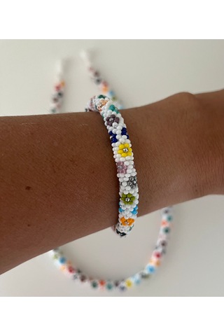 Chichibeads Renk Harmanı El Yapımı Boncuk Kolye Bileklik Set Kırmızı - Beyaz