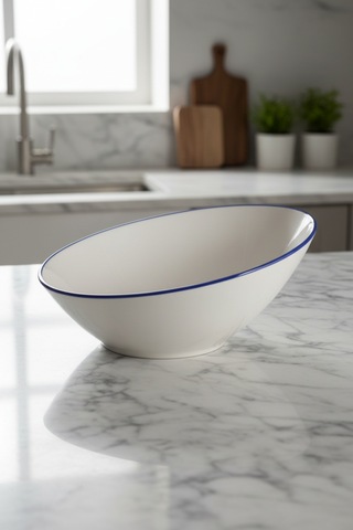 6'lı Truva Elips Salata Kasesi 22cm Rim Lacivert Rinart Krem