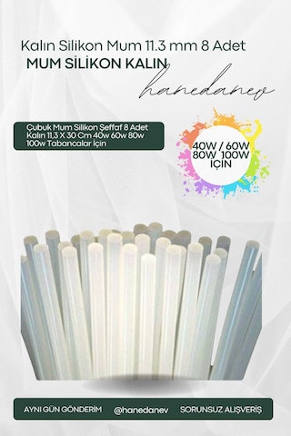 8 Adet Çubuk Mum Silikon Şeffaf Kalın 11,3 X 30 Cm 40w 60w 80w 100w Tabancalar İçin