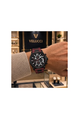 Velucci Maraz Silikon Kordon Erkek Kol Saati Bordo Siyah Kadran Sport Analog Takvimli
