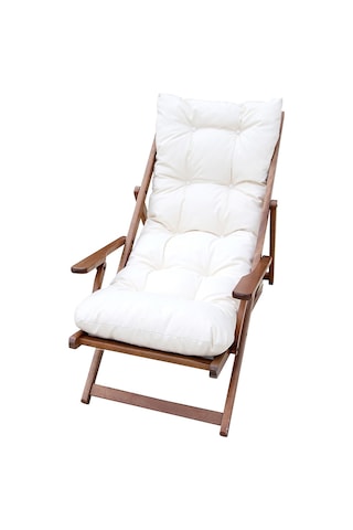 Motoryagmarket Tembel Kademeli Kolçaklı Ahşap Şezlong -Puf Minderli