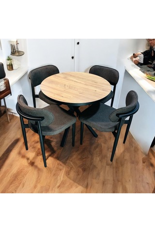 Yeliz Mutfak Masa Takımı 4 Kişilik Ahşap Desenli Yeliz008 Antrasit