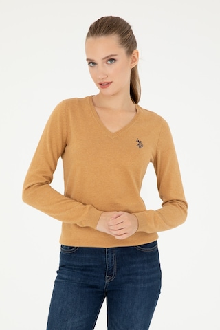 U.S. Polo Assn. Kadın Camel Melanj V Yaka Basic Kazak 50293542-VR122