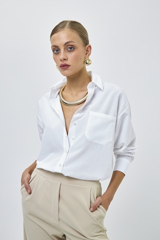 Pera Moda Kadın Tek Cepli Salaş Oversize Boyfriend Gömlek Kırık Beyaz