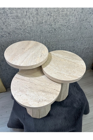 Traverten Görünümlü Mdf 3 Lü Sehpa