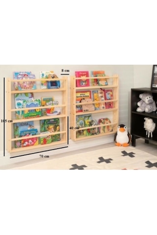 Doğal Ahşap Renk Montessori Kitaplık Çocuk Bebek Odası Duvar Rafı Ahşap Kitaplık Raf 1 Adet 105 Cm Doğal