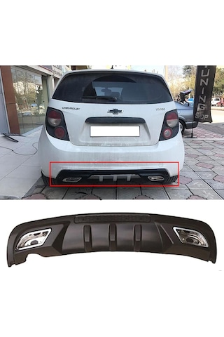 Chevrolet Aveo Hb Uyumlu Difüzör Siyah + Kare Egzoz Görünüm C Tip 2012 - 2016