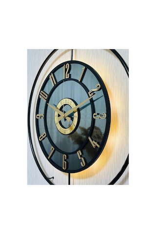 Pey Aksesuar Metal Camlı Duvar Saati 50 X 70 Cm Orta Boy Işıklı Gerçek Cam M51-siyah-füme-siyah-gold M51-siyah-füme-siyah-gold