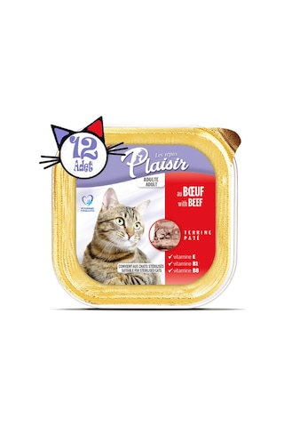 Plaisir Sığır Etli Pate Yetişkin Kedi Yaş Maması 12 x 100 G
