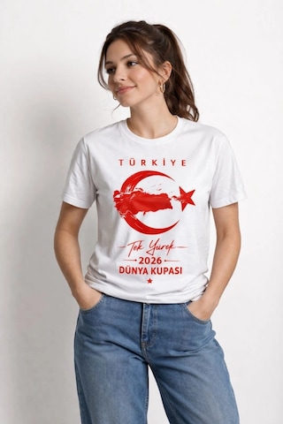 Wear Vexel Kadın Türkiye Ay Yıldız 2026 Dünya Kupasi Taraftar Forma T-shirt - Beyaz Beyaz
