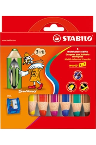 Stabilo Woody Kuru Boya 3in1 6 Renk + Kalemtraş