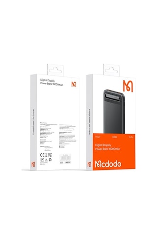 Tongxida Mcdodo Mc-4420 10.000mah Küçük Güç Bankası Dijital Ekranlı Harici Şarj Cihazı Siyah Siyah