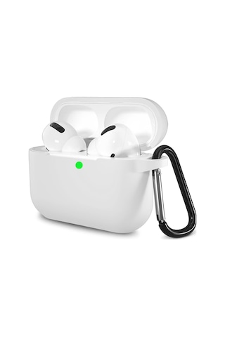 Airpods Pro 2 Uyumlu Premium Lansman Kılıf Kadife İç Astarlı Darbe Emici Silikon Soo-156 Beyaz