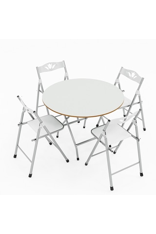 Katlanır Masa Ve 4 Adet Sandalye Seti Beyaz 1463