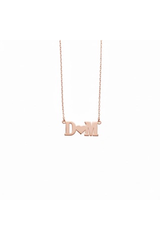 İki Harf Bir Kalp Kolye, 925 Ayar Gümüş Kişiye Özel Harf Kolye, Gold, Minimalist Rose Gold
