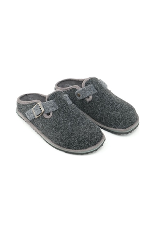 Gezer Kışlık Erkek Fashion Tokalı Ayarlanabilir Keçe Ev Bahçe Terlik Antrasit