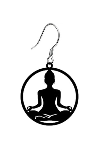 Yoga Buda Meditasyon Budizm Zen Küpe Sembol El Yapımı Kancalı Siyah Akrilik 5cm Hafif Takı Siyah