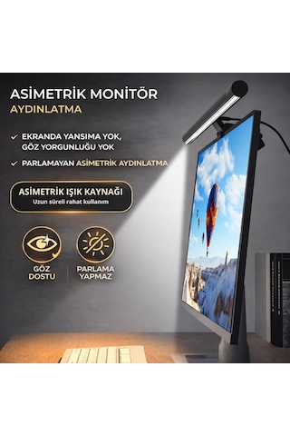 Coofbe Alüminyum 50cm Ayarlanabilir Led Monitör Işığı Lambası İ-wok Kademeli Parlaklık Ayarlı Pc Ekran Işığı