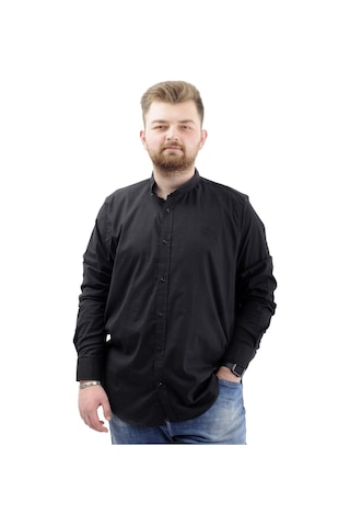 Mode Xl Büyük Beden Erkek Gömlek Uzun Kol Likralı Keten Gömlek U20385 Siyah Siyah