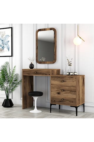 Lizbon Makyaj Masası Aynalı - Ceviz / Ceviz