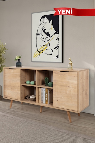 4622 Sina 160 Cm Ahşap Ayaklı , Metal Kulplu Konsol , Safir , Yemek Odası , Salon Safir