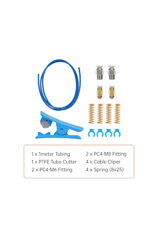 Jeemson Creality Ender 3/5 Cr-10 Serisi Uyumlu 1m Mavi Ptfe Boru + Kesici + Pc4-m6/m8 Bağlantılar + Yaylar + Kabloluklar 3d Yazıcı Tamiri Aksesuar Seti