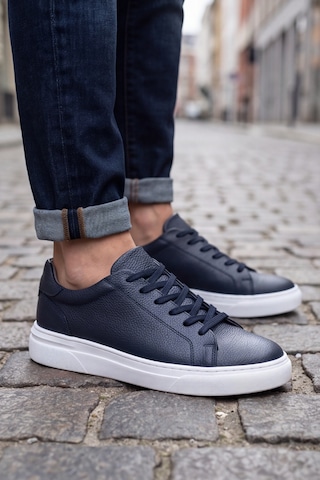 Liarca Asterio %100 Hakiki Deri Sararmayan Faylon Taban Sneaker Klasik Lacivert Beyaz Ayakkabı Lacivert - Beyaz