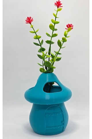 Kalemlik Turkuaz Sima Mantar Çiçekli Üç Gözlü Kalemlik Düzenleyici Turkuaz