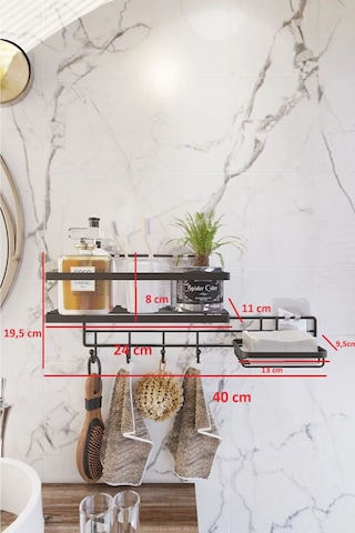 Suntel Yapışkanlı 4 Kancalı Banyo Rafı Ve Sabunluk Banyo Düzenleyici Askılı Banyo Organizer Siyah