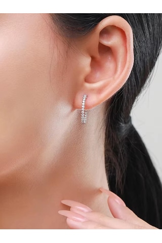 Brezza Lusso Jewelry Timeless Series Sonsuz Parıltı Pırlanta Kesim Halka Gümüş Küpe Gümüş