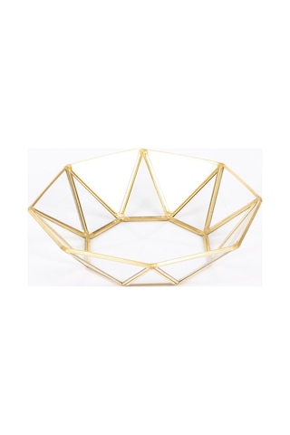 Sones Cam Depolama Tepsisi Altın Retro Poligon Aynalı Tepsi Pirinç Masaüstü Kozmetik Depolama Tepsisi Sekizgen Tabak