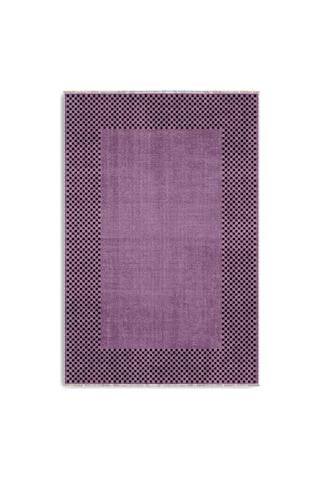 Mürdüm Lila Damalı Bordürlü Modern Halı Geometrik Salon Ve Oda Halısı 3047-4 Mor