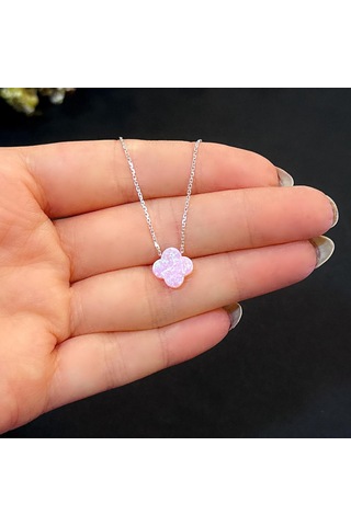 Stela Opal Yonca Gümüş Kolye Pembe