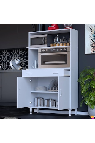 Modilayn Vio Fırın Dolabı 100x163,4x32.5 Cm Çekmeceli Kapaklı Mini/midi Mikrodalga Mutfak Dolabı Beyaz