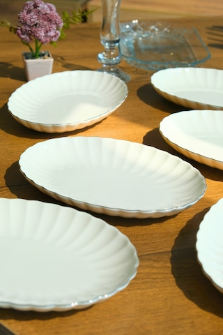 Kütahya Porselen Bone Luz Platin File Kayık Tabak 24x17cm Bnlzf24ky220 6 Lı Ekru