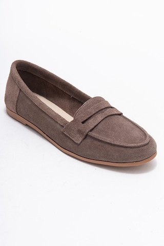 Luvishoes F02 Vizon Süet Hakiki Deri Kadın Loafer Ayakkabı Vizon