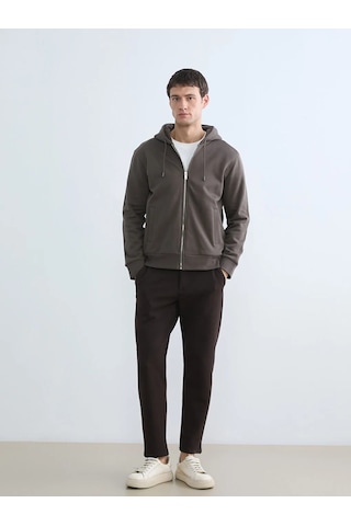 Lc Waikiki Kahverengi Kapüşonlu Standard Fit Erkek Fermuarlı Sweatshirt