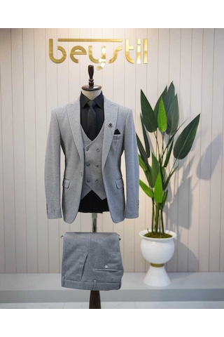Beystil Sivri Yaka Gri Takım Elbise Elanor- Slim Fit Gri