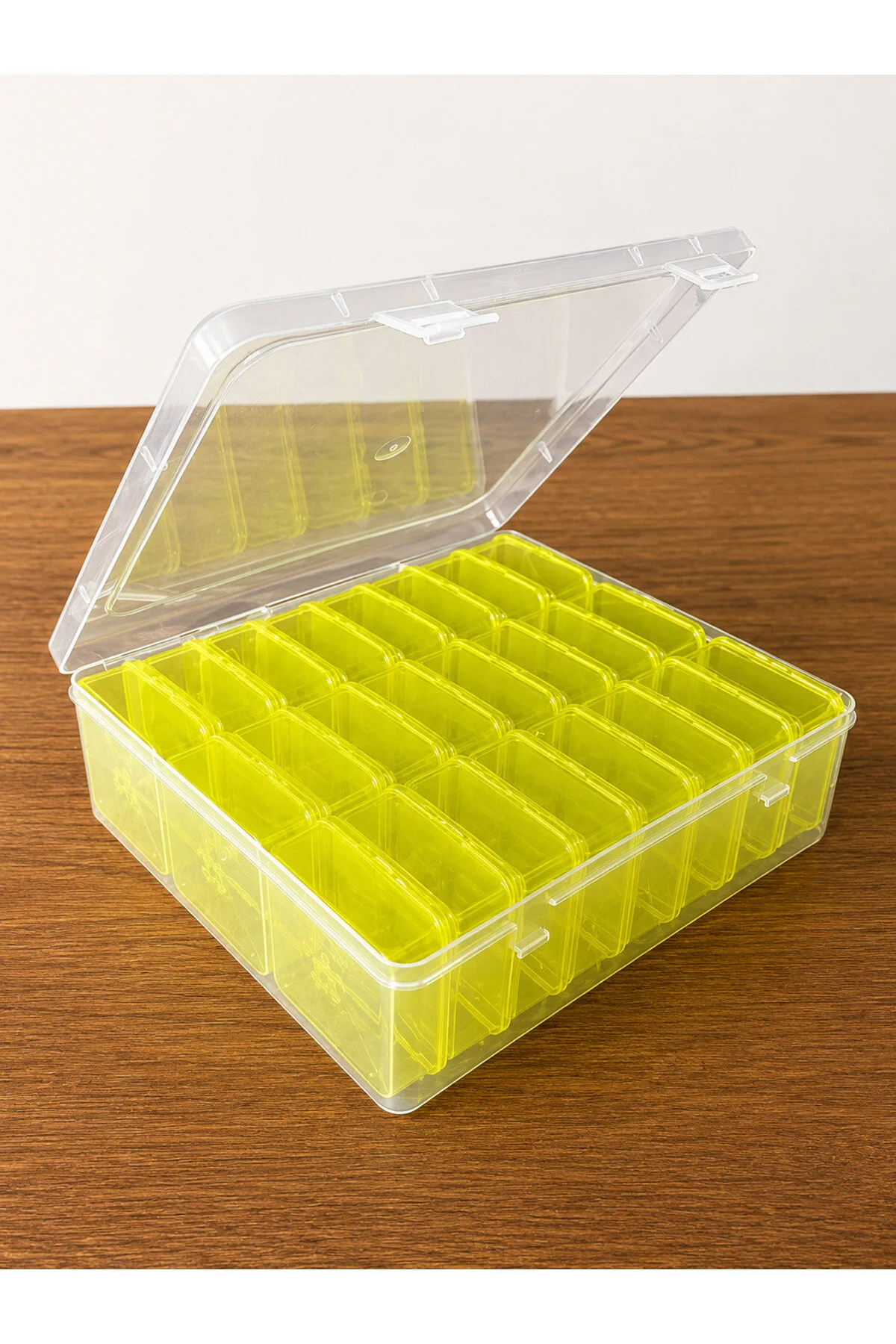 Compaxe P-serisi Ps-24s 24 Lü Plastik Şeffaf Sarı Kutu Seti 24 Küçük Kutu Modüler Saklama, Organizer, Ambalaj Açık Sarı