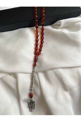 İlknur Doğal Taş Evi Kurt Püsküllü Ateş Kehribar Tesbih Kutulu