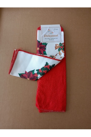 Microfiber Temizlik Bezi 40x50 Cm 2 Adet Yeni Yıl Bir Adet Baskılı Bir Adet Naturel Kırmızı