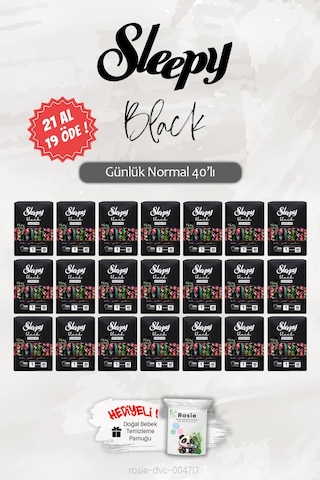 21 Al 19 Öde Sleepy 40'lı Black Normal Günlük Ped, Rosıe Hediye