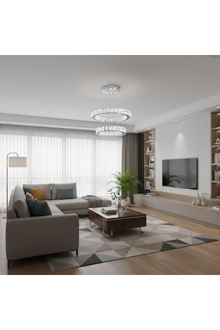 Kristal 2 Katlı Uzaktan Kumandalı 40-50 Cm Avize Krom