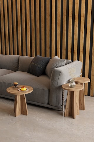 Alpa Ev Mobilya 3 Lü Mantar Zigon Sehpa Seti Modern Yuvarlak Tasarım, Dekoratif İskandinav Stil Antrasit Atlantikçam