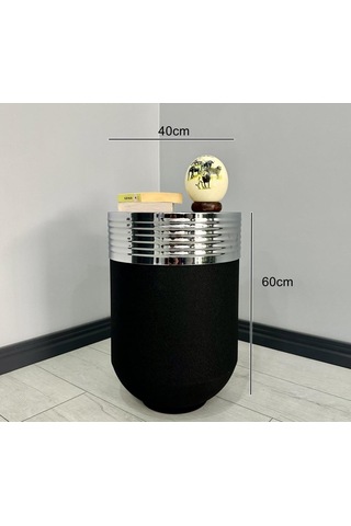 Elegant Dekoratif Krom Darbuka Siyah Sehpa 60cm